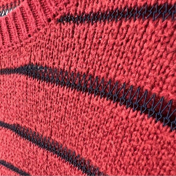 Rag & Bone Women’s Size Medium Red Blue Striped Penn Burgundy Crewneck Sweater - Picture 10 of 14